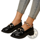 Women Leather Loafers Horsebit Chunky Heel Shoes