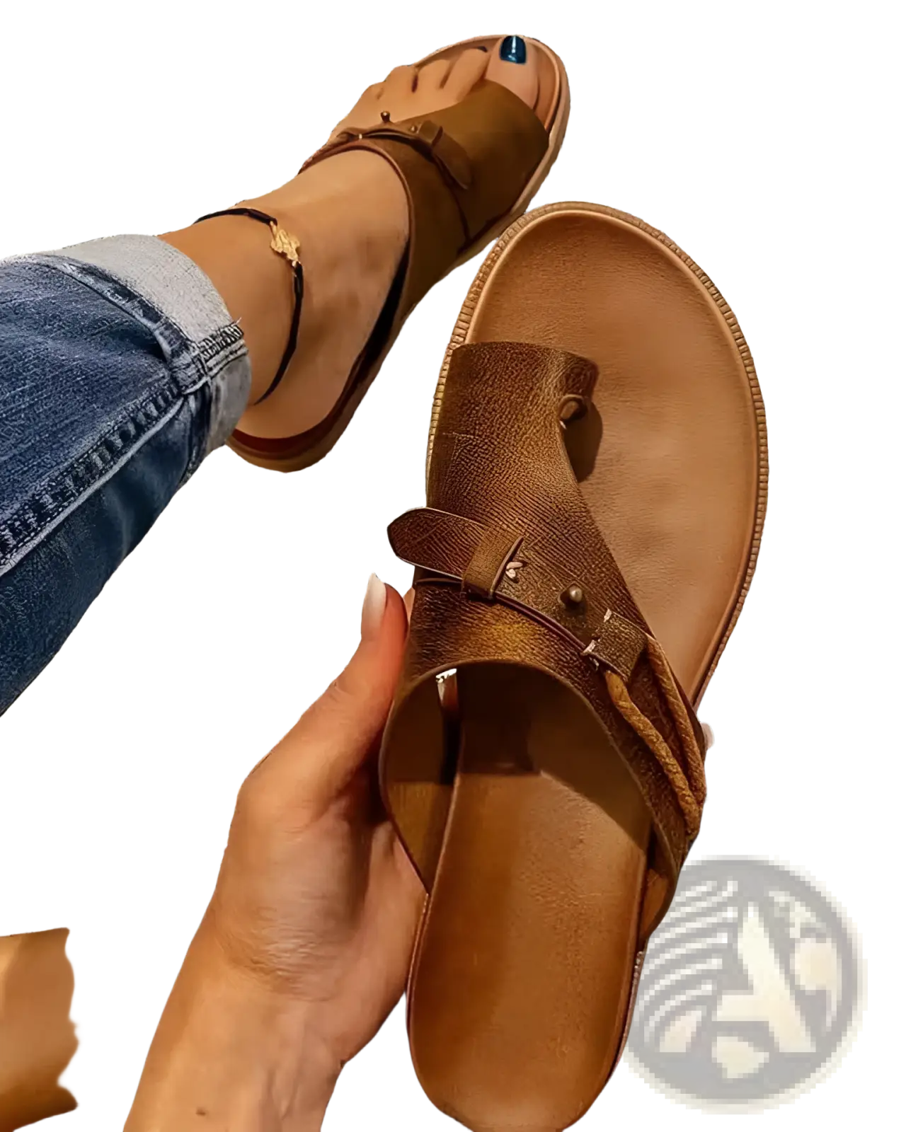 Women Leather Thong Sandals Casual Flat Platform Slides