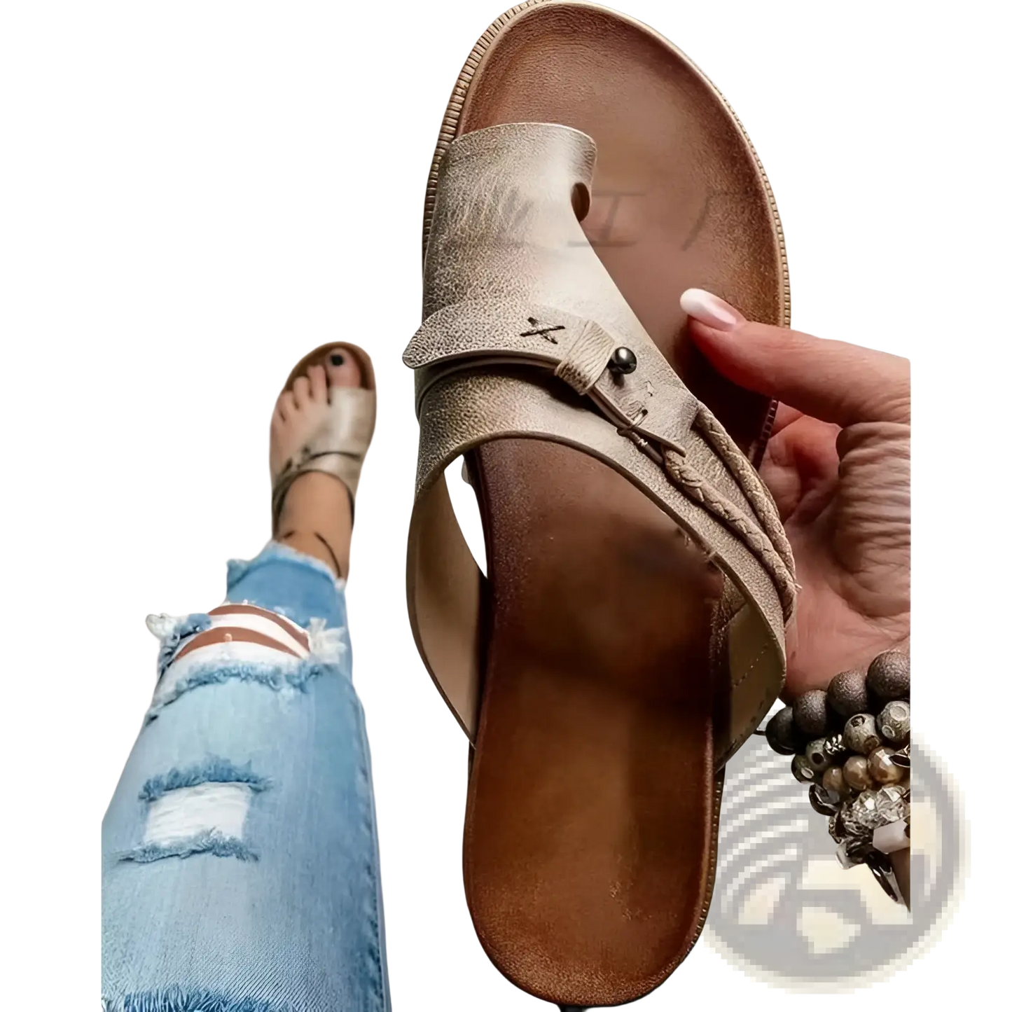 Women Leather Thong Sandals Casual Flat Platform Slides