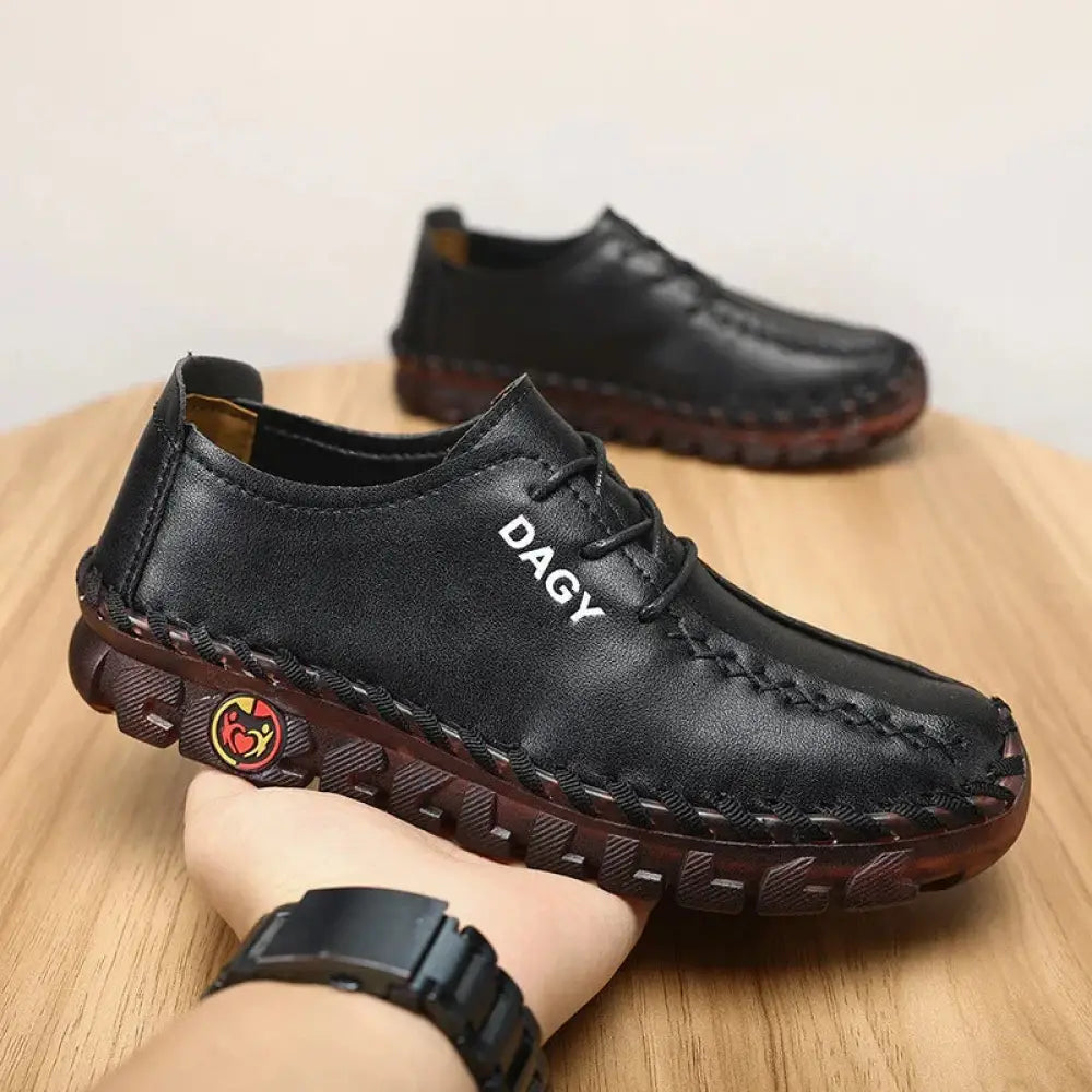 Women's Soft Leather Lace-up Loafers with Rubber Soles