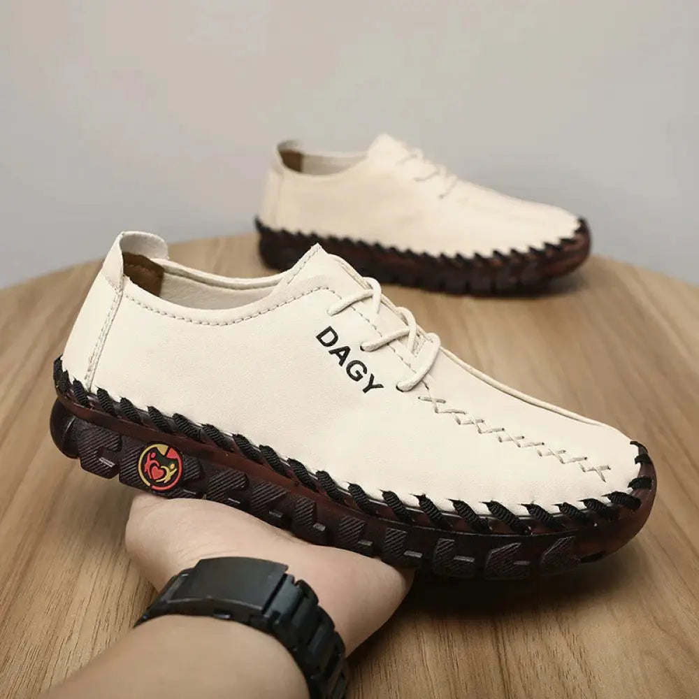 Women's Soft Leather Lace-up Loafers with Rubber Soles