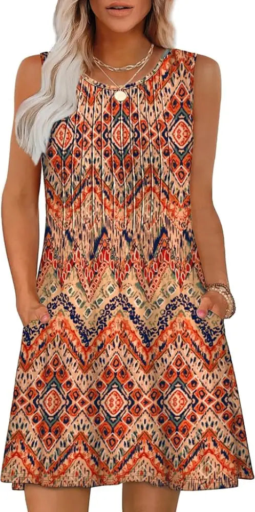 Women's Loose Geometric and Tropical Summer Beach Dress