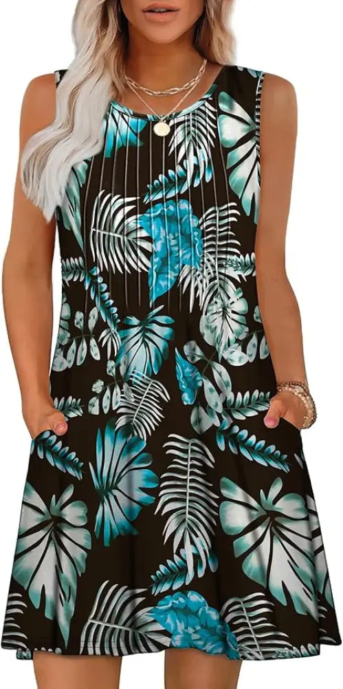 Women's Loose Geometric and Tropical Summer Beach Dress
