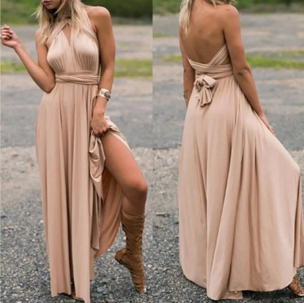Multiway Satin Halter Neck Maxi Party Dress
