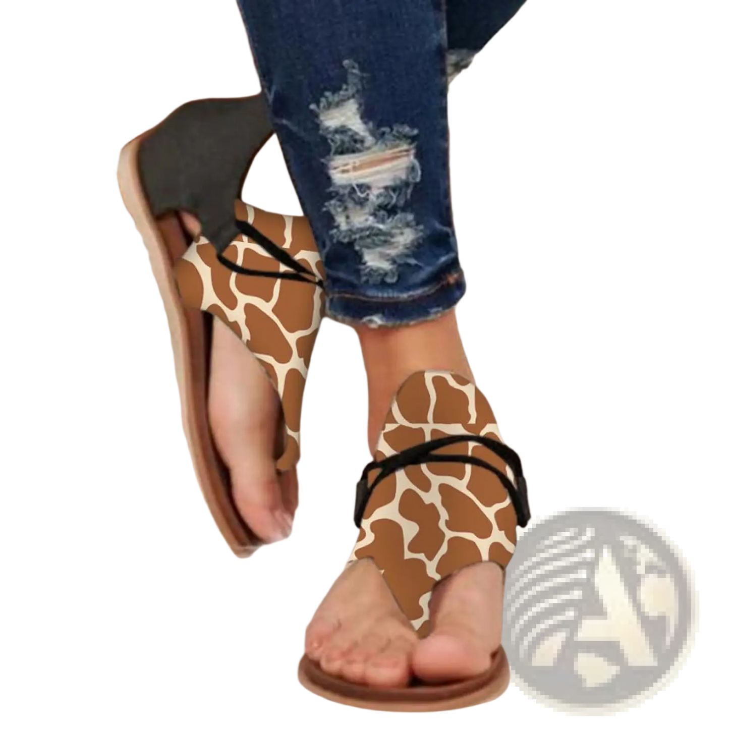 Women Sandals Animal Print Flat Thong Strappy Shoes