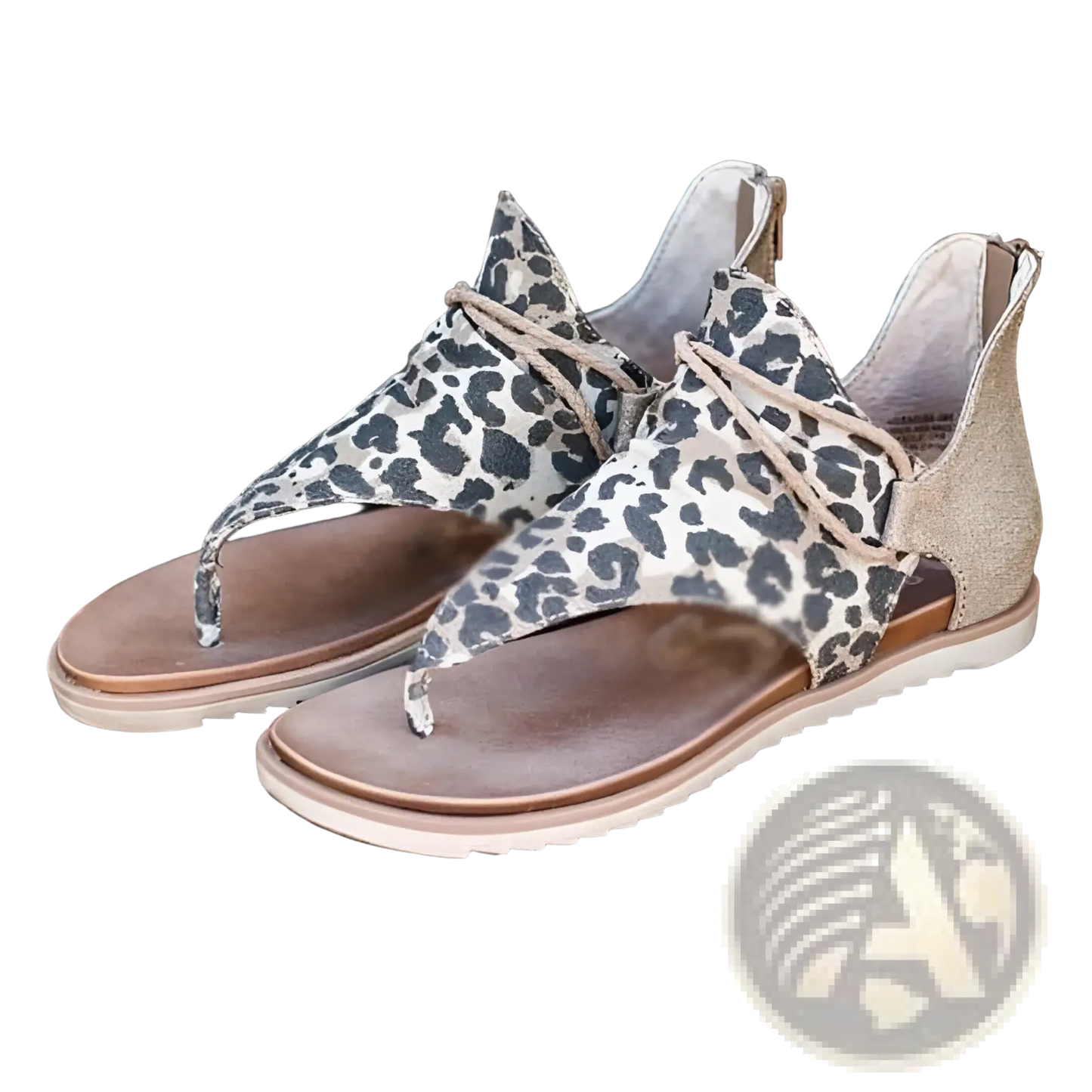 Women Sandals Animal Print Flat Thong Strappy Shoes