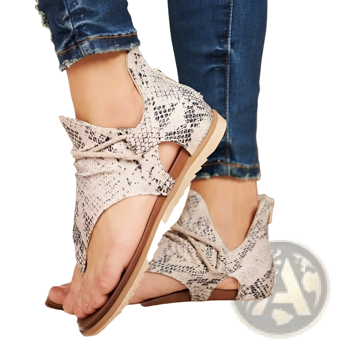 Women Sandals Animal Print Flat Thong Strappy Shoes