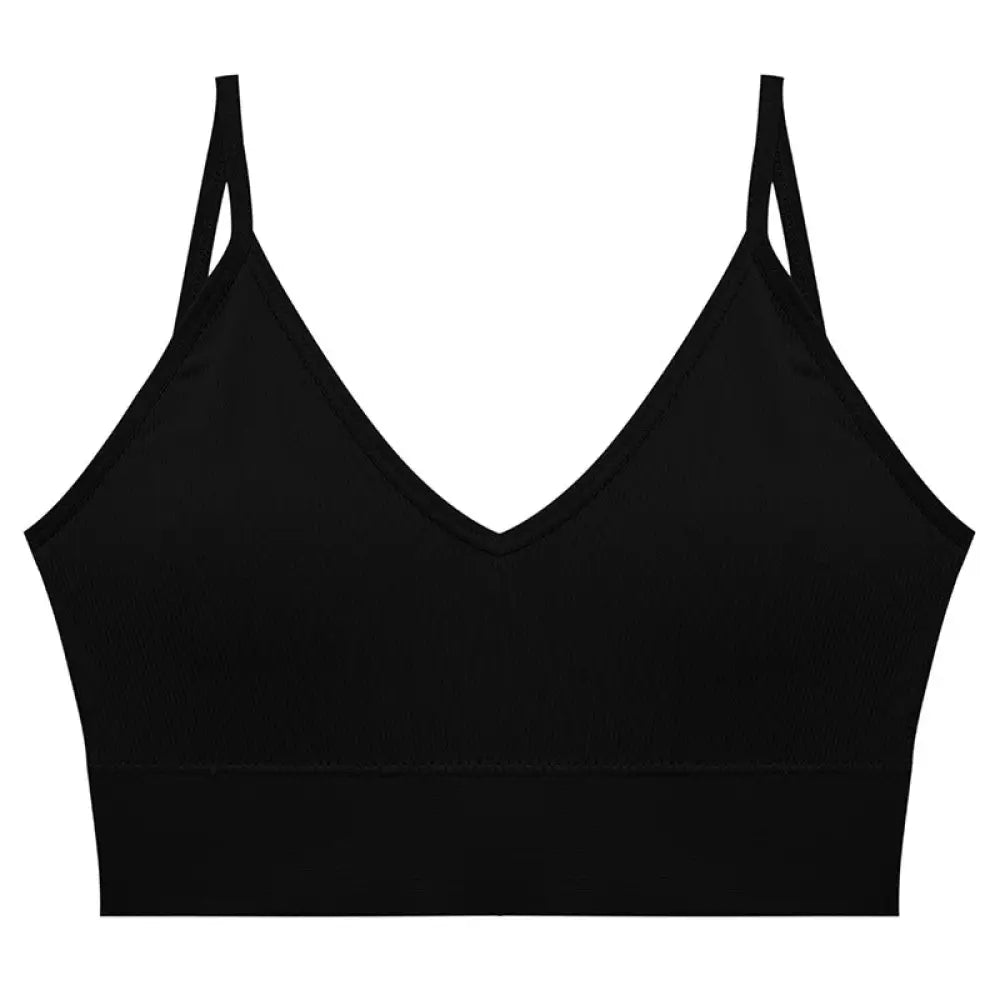 Seamless v Neck Ribbed Tube Top Bra with Adjustable Straps