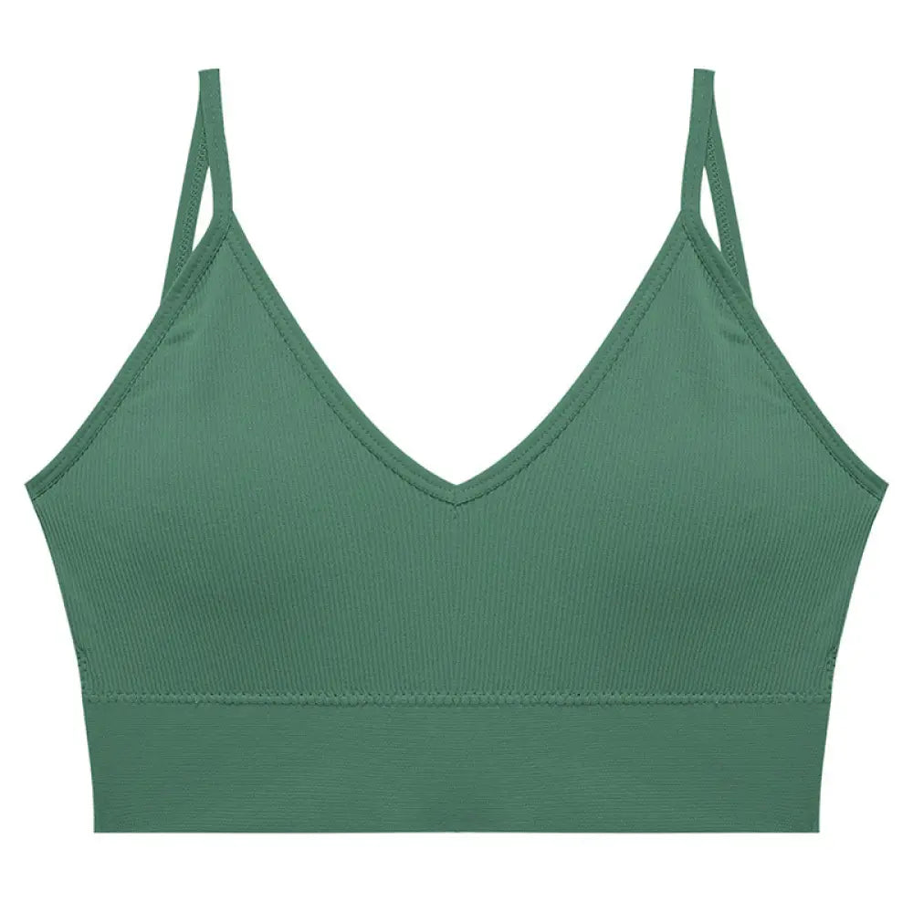 Seamless v Neck Ribbed Tube Top Bra with Adjustable Straps