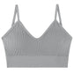 Seamless v Neck Ribbed Tube Top Bra with Adjustable Straps