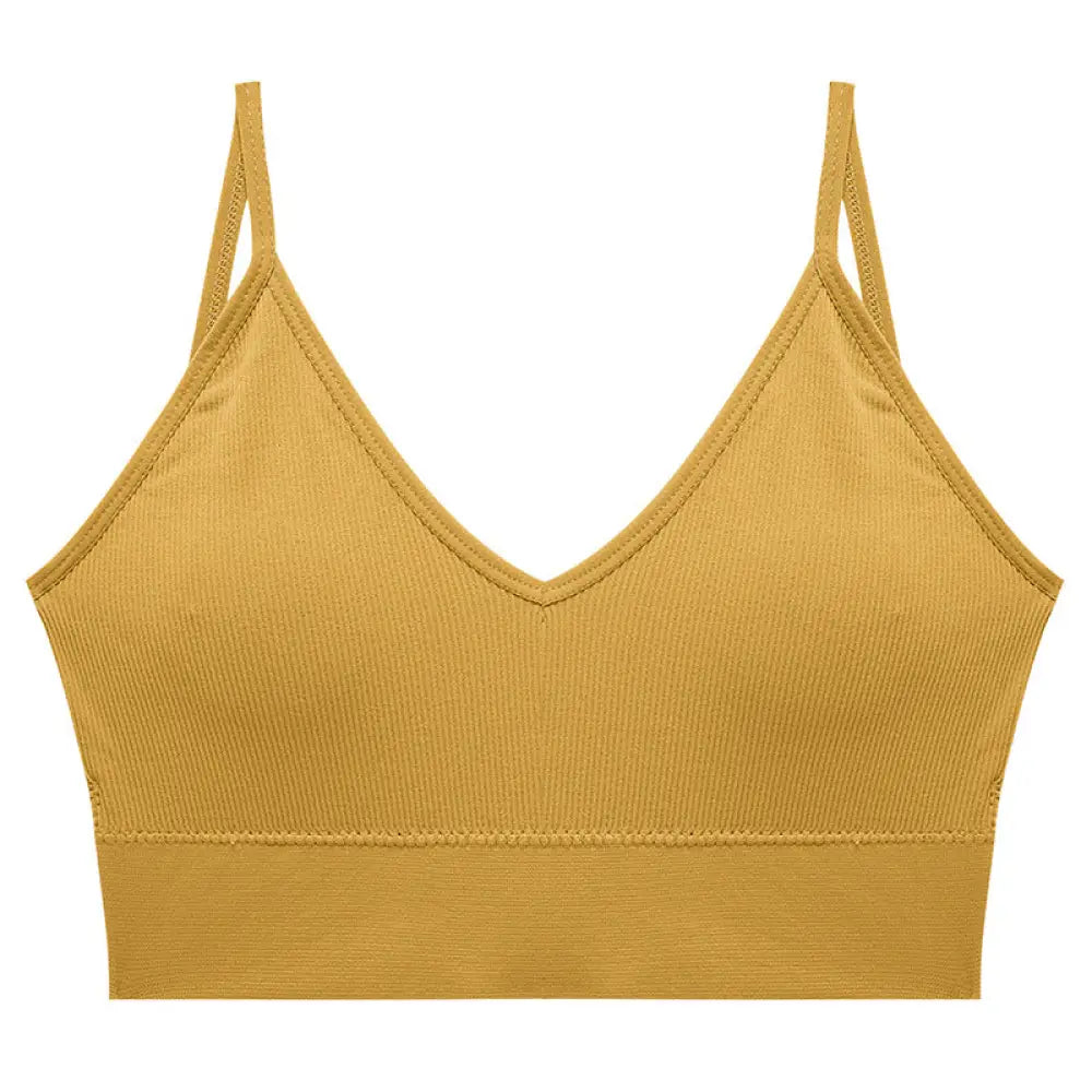 Seamless v Neck Ribbed Tube Top Bra with Adjustable Straps