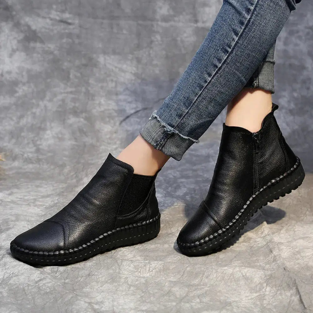 Women's Tan Leather Velvet Lined Winter Chelsea Boots