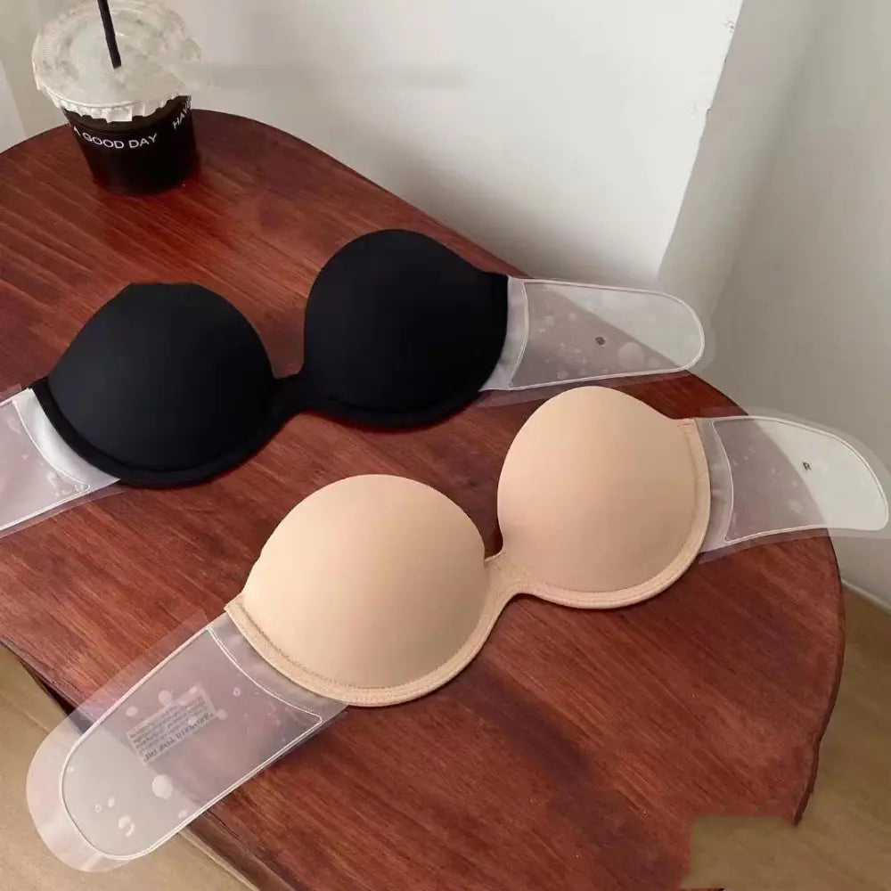 2-pack Adhesive Strapless Push Up Bras with Clear Wings