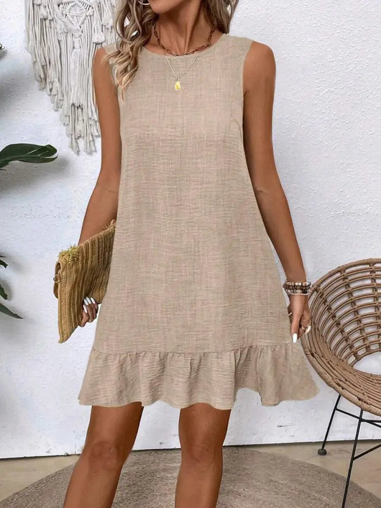 Sleeveless Ruffle Hem Summer Vacation Beach Dress