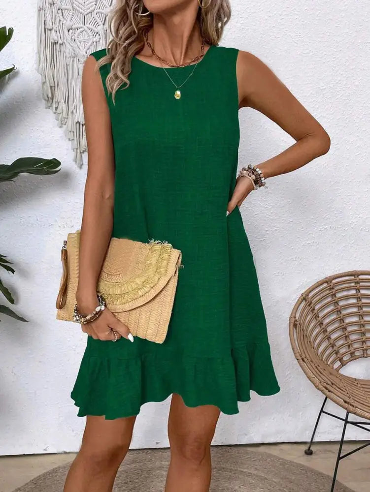 Sleeveless Ruffle Hem Summer Vacation Beach Dress