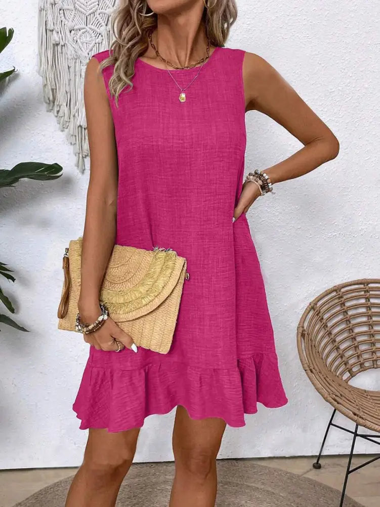 Sleeveless Ruffle Hem Summer Vacation Beach Dress