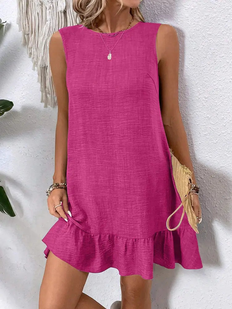 Sleeveless Ruffle Hem Summer Vacation Beach Dress