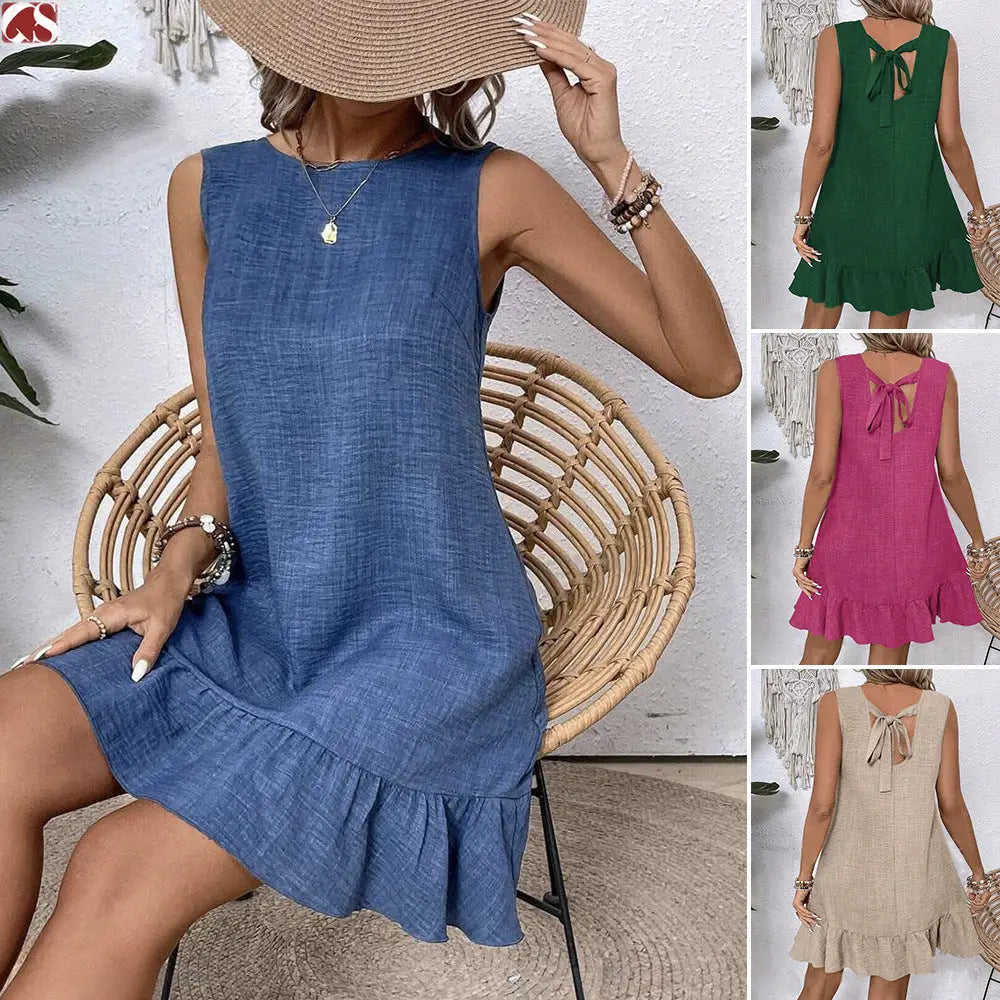 Sleeveless Ruffle Hem Summer Vacation Beach Dress