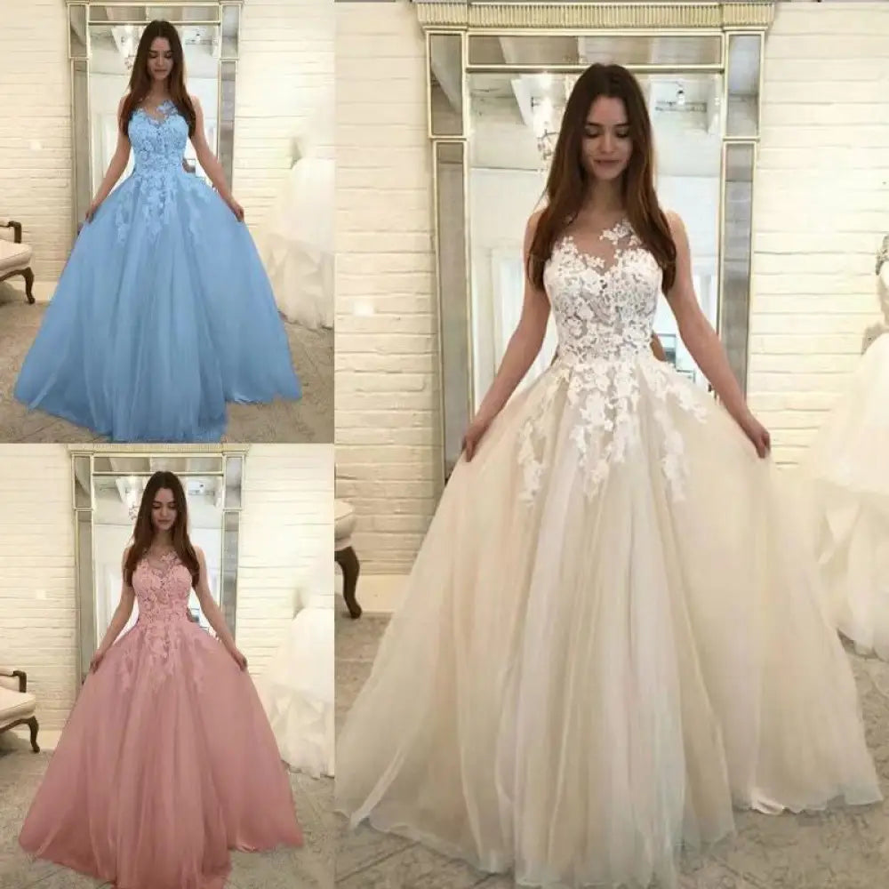 Sleeveless Lace and Tulle Floral Wedding Gown
