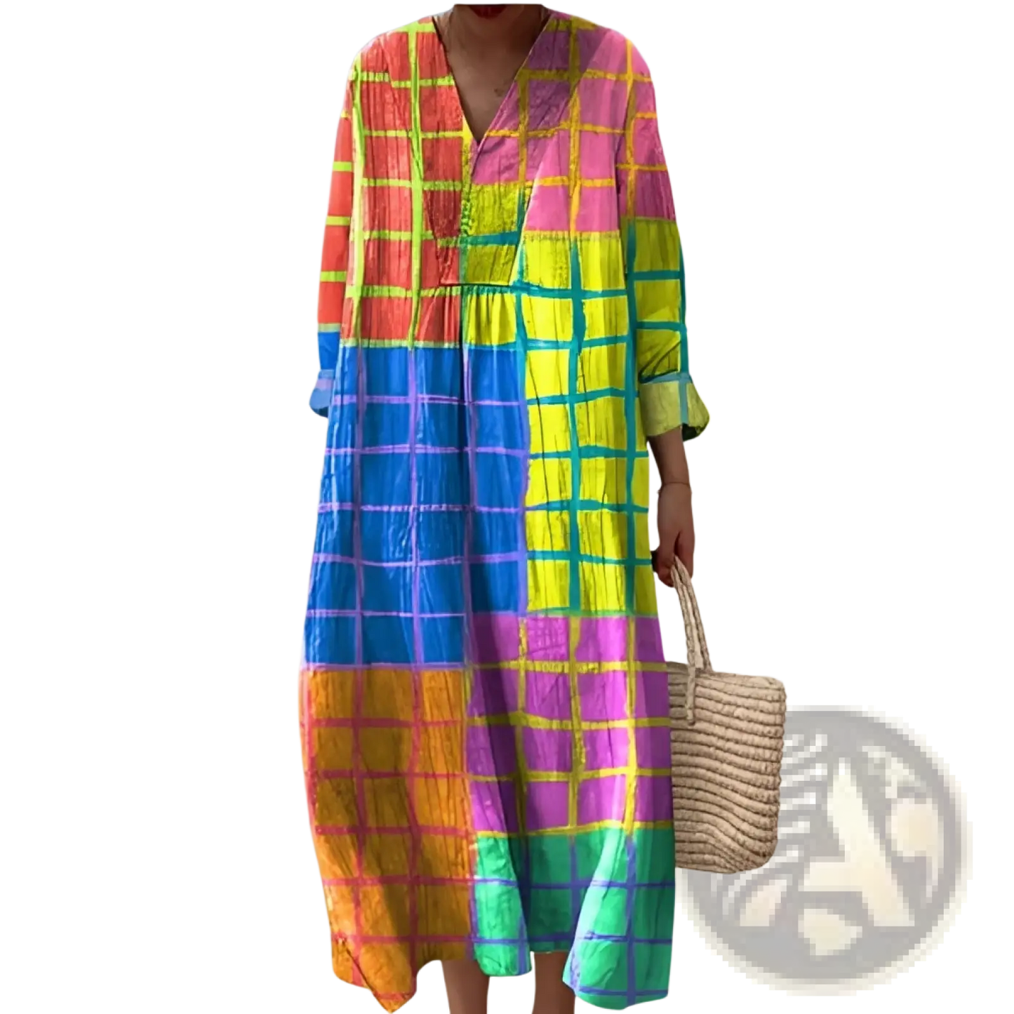 Women's Abstract v Neck Patterned Maxi Dress