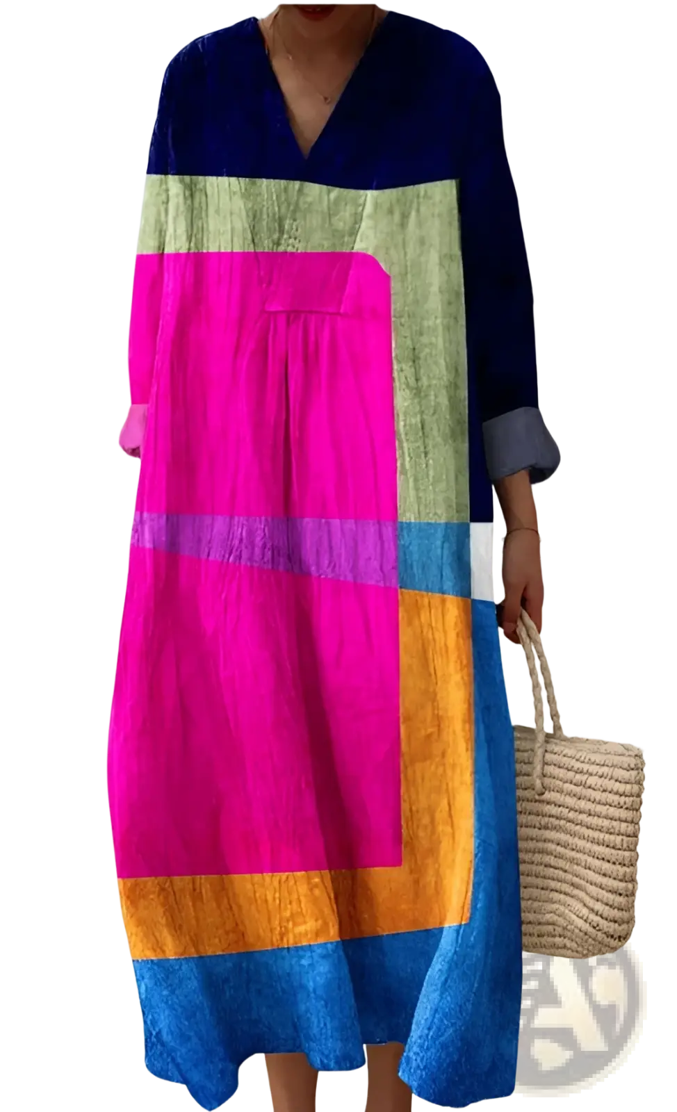 Women's Abstract v Neck Patterned Maxi Dress