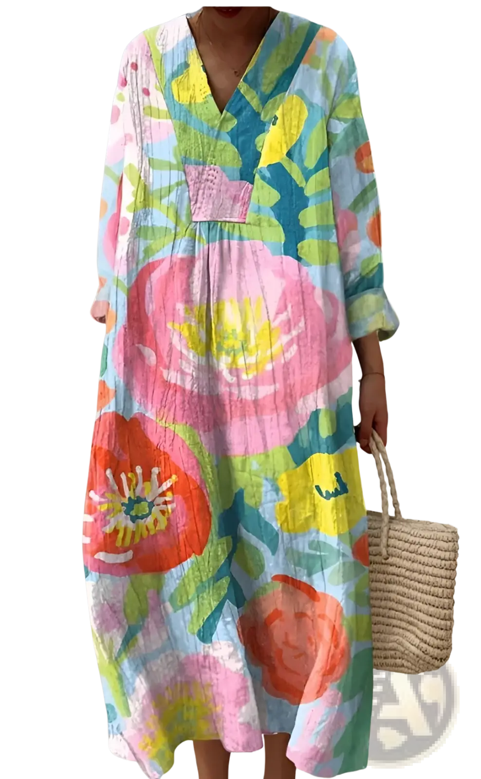 Women's Abstract v Neck Patterned Maxi Dress