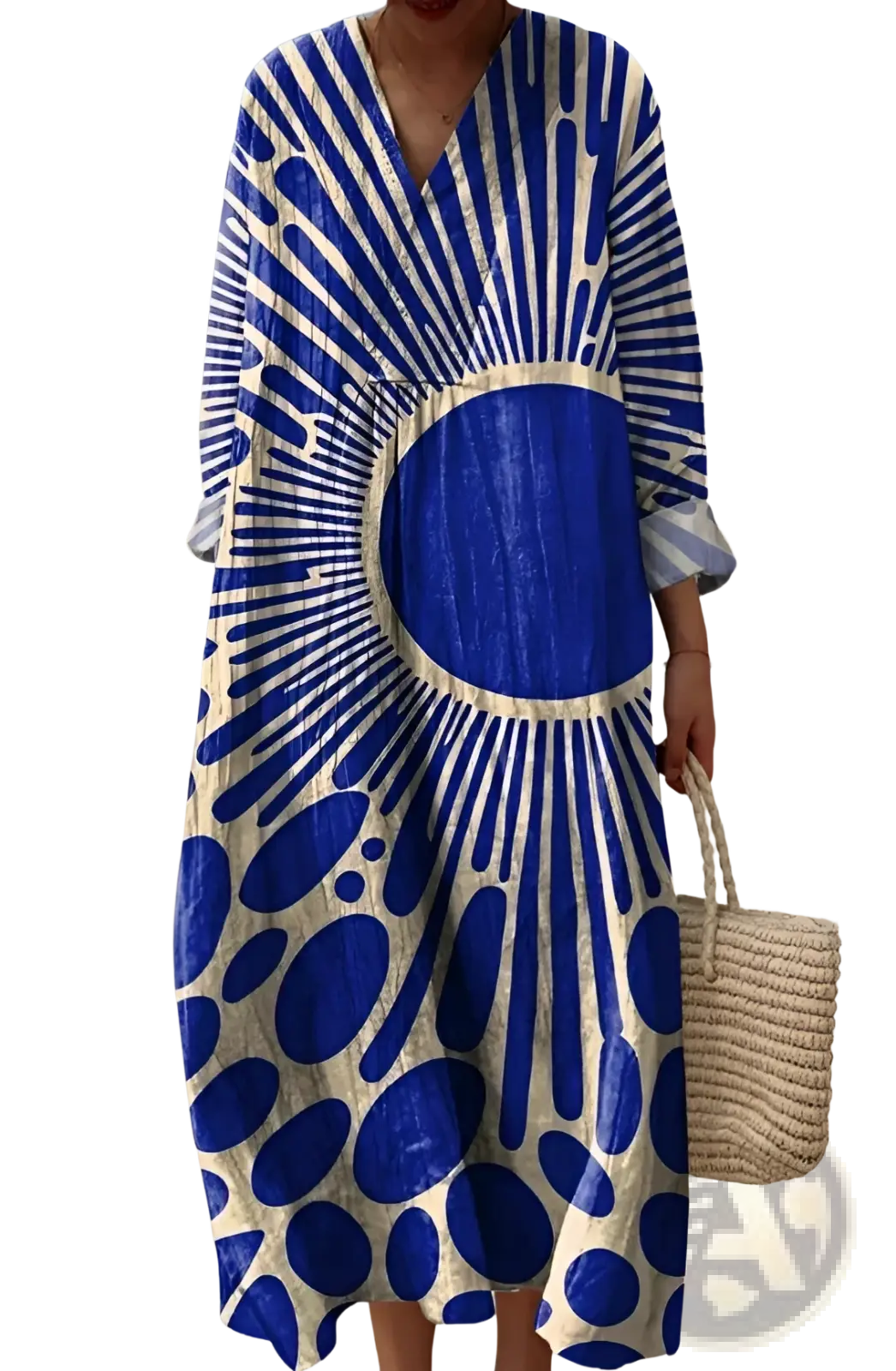 Women's Abstract v Neck Patterned Maxi Dress