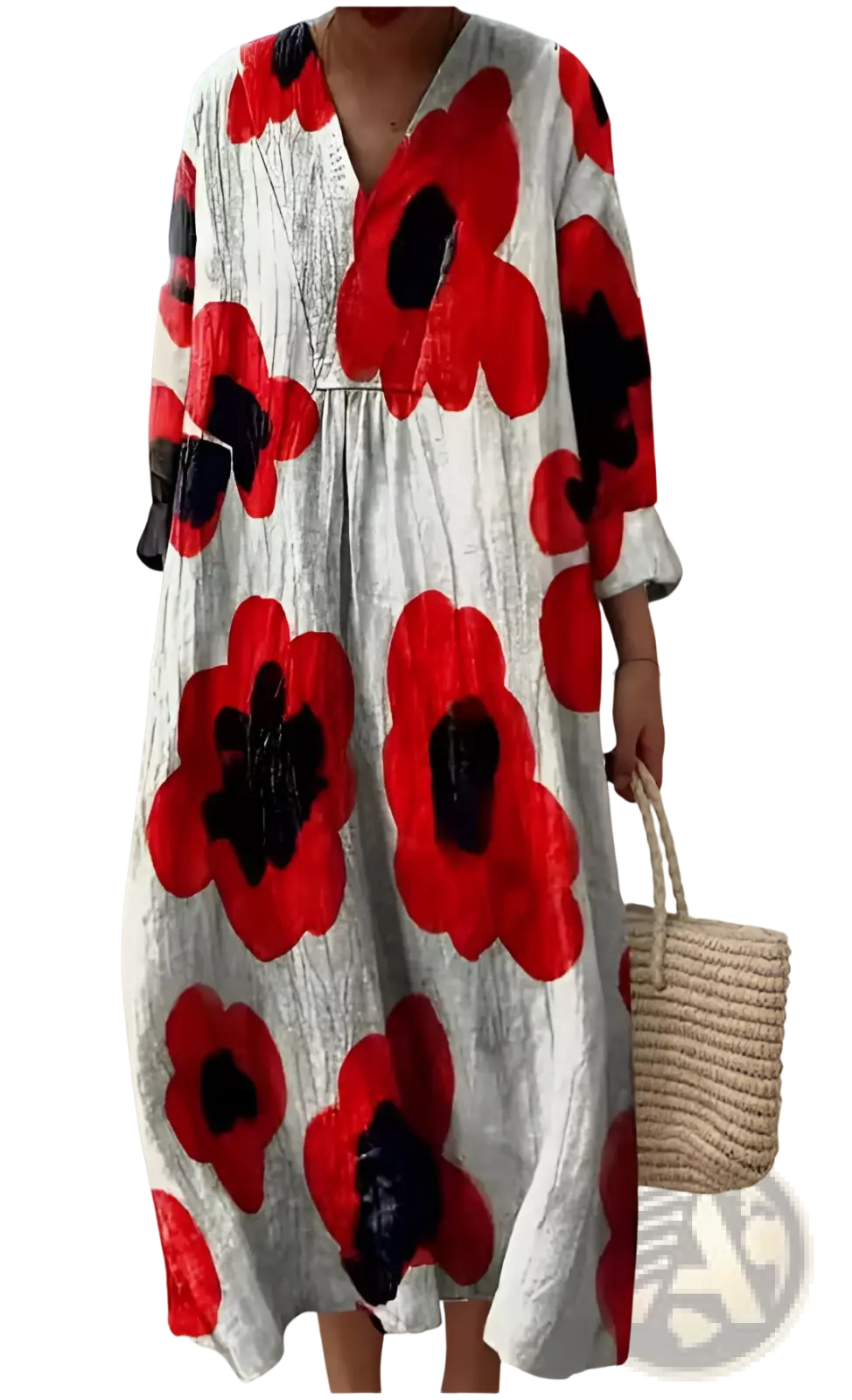 Women's Abstract v Neck Patterned Maxi Dress