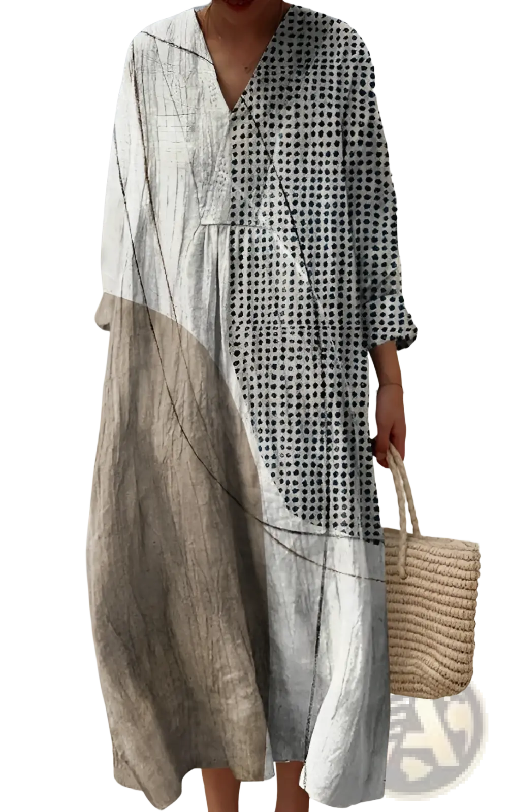 Women's Abstract v Neck Patterned Maxi Dress
