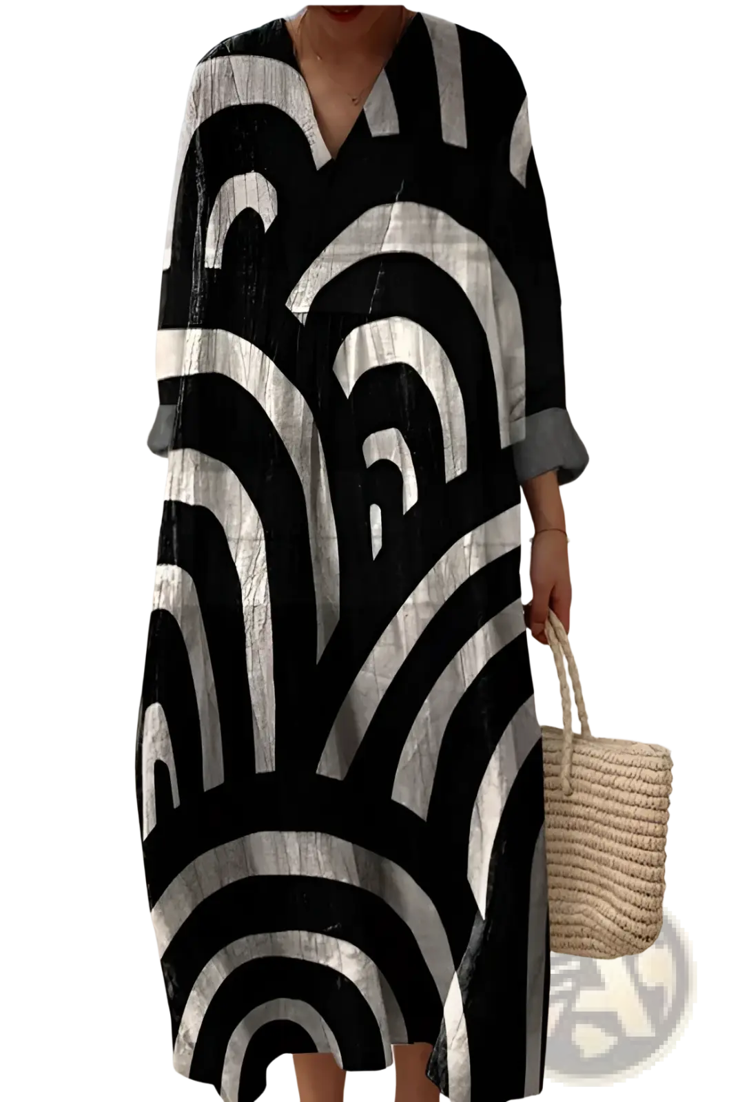 Women's Abstract v Neck Patterned Maxi Dress