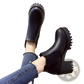 Women's Black Leather Chunky Heel Ankle Boots