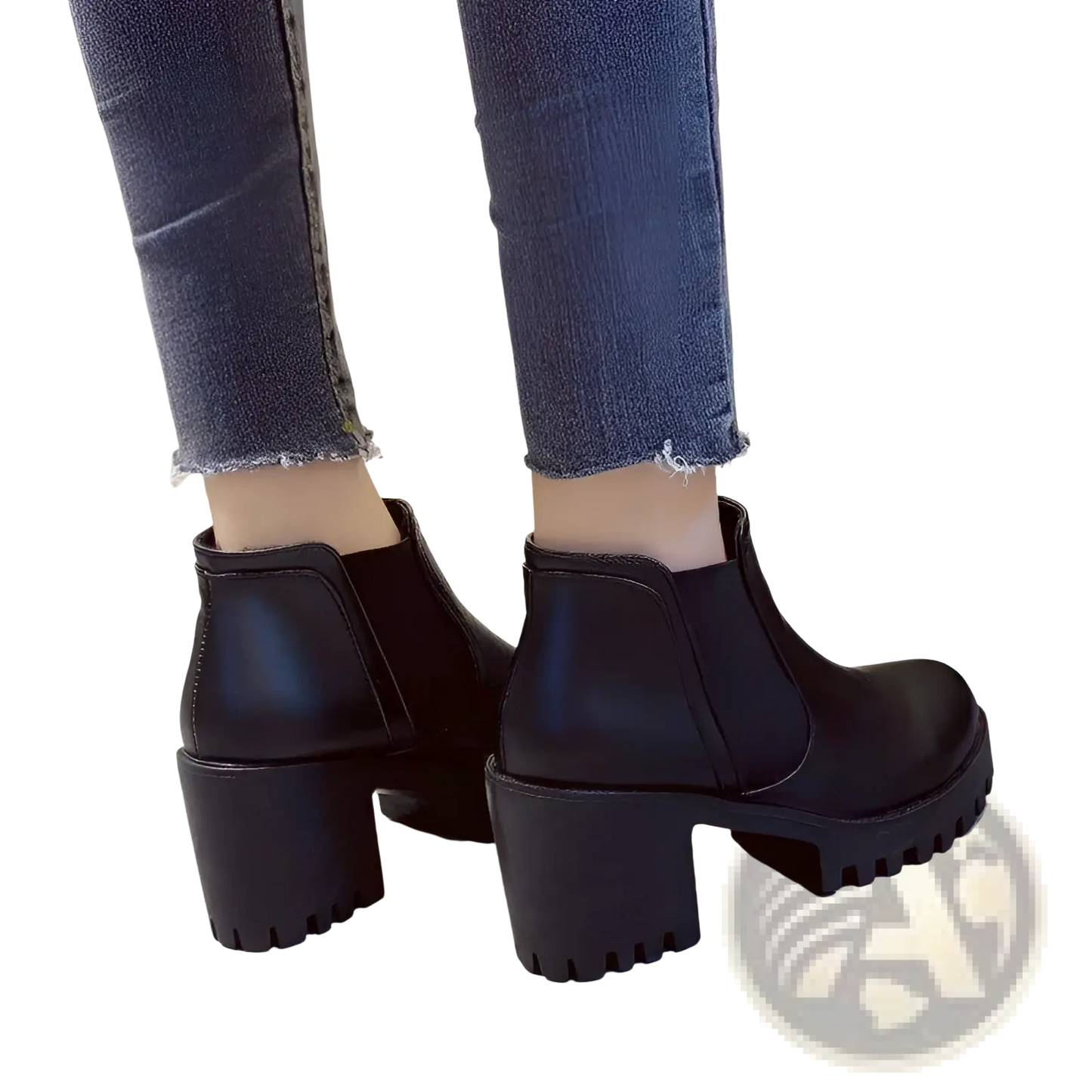 Women's Black Leather Chunky Heel Ankle Boots