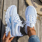 Women's Breathable Flyknit Mesh Lace-up Walking Sneakers
