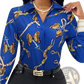Women's Butterfly and Chain Print Long Sleeve Blouse