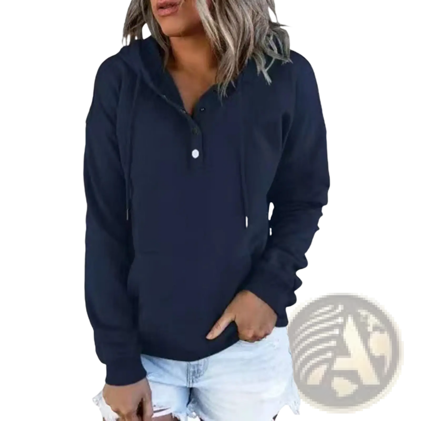 Women's Button Neck Drawstring Hooded Sweatshirt