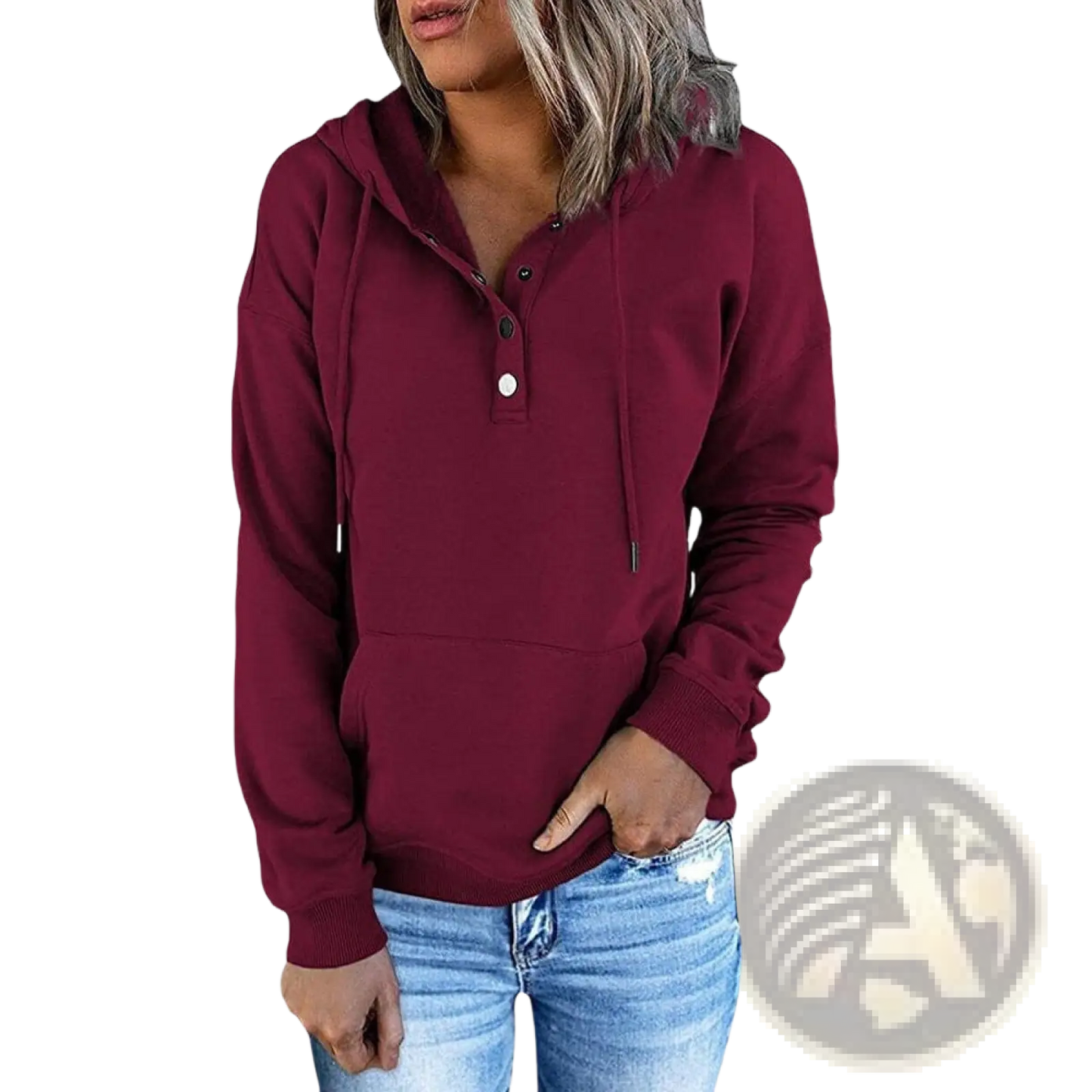 Women's Button Neck Drawstring Hooded Sweatshirt