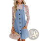 Women's Casual Loose Denim Overalls Dress with Floral Sleeves