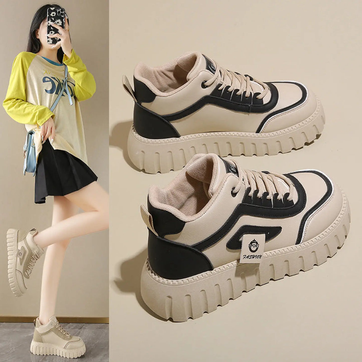 Women's Chunky Platform Breathable High Top Sneakers