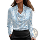 Women's Elegant Cowl Neck Satin Long Sleeve Blouse