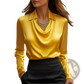 Women's Elegant Cowl Neck Satin Long Sleeve Blouse