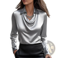 Women's Elegant Cowl Neck Satin Long Sleeve Blouse