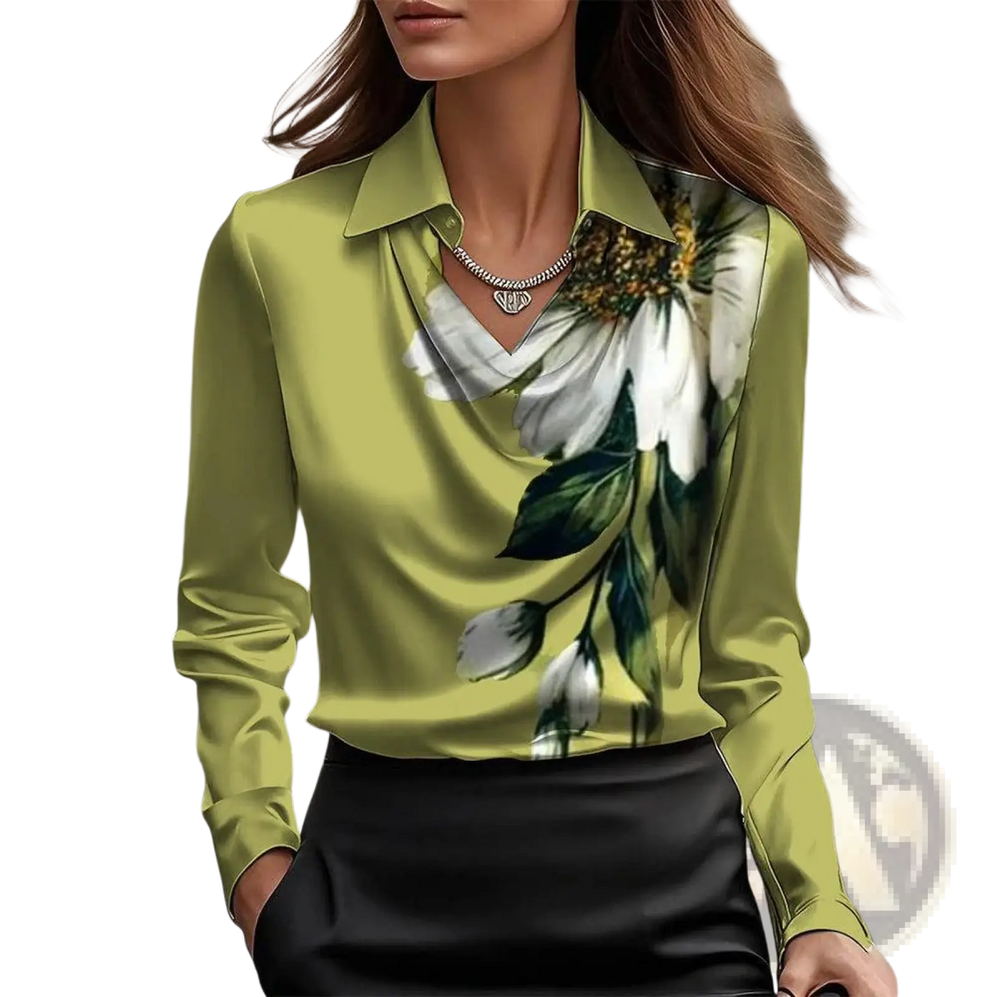 Women's Elegant Cowl Neck Satin Long Sleeve Blouse