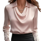 Women's Elegant Cowl Neck Satin Long Sleeve Blouse