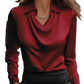 Women's Elegant Cowl Neck Satin Long Sleeve Blouse