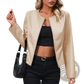Women's Faux Leather Bomber Jacket Long Sleeve Outwear