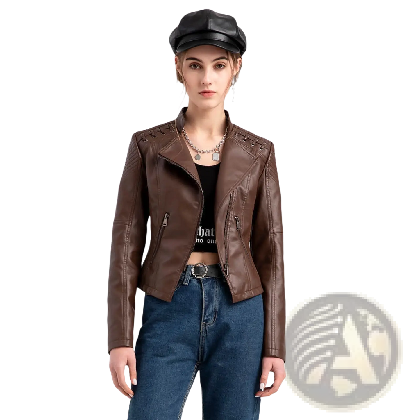 Women's Faux Leather Moto Jacket Slim Fit Coat