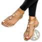 Women's Flat Sandals with Beaded Ankle Straps and Metal Embellishments