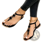 Women's Flat Sandals with Beaded Ankle Straps and Metal Embellishments