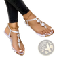 Women's Flat Sandals with Beaded Ankle Straps and Metal Embellishments