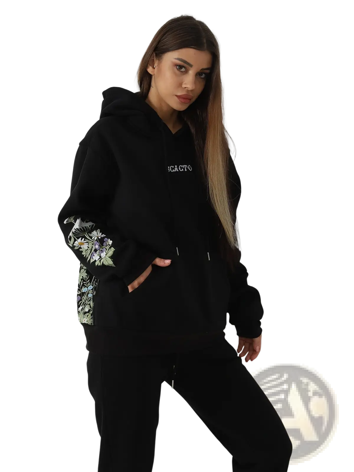 Women's Floral Embroidered Long Sleeve Hoodie